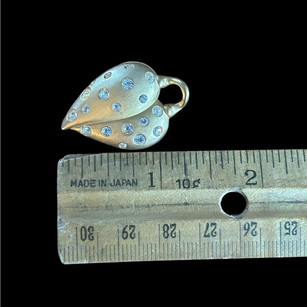 VTG Swarovski Puffed Heart Crystal Pendant Gold Tone 1.5" Signed Mother's Day - Picture 7 of 7